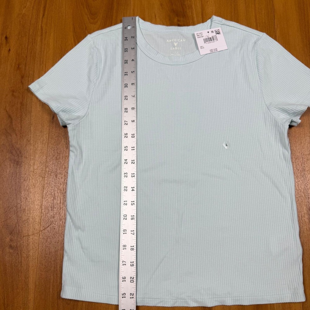 American Eagle Ribbed Short Sleeve T-Shirt Mint Green Crew Neck Top L 037-2370 - Picture 9 of 10